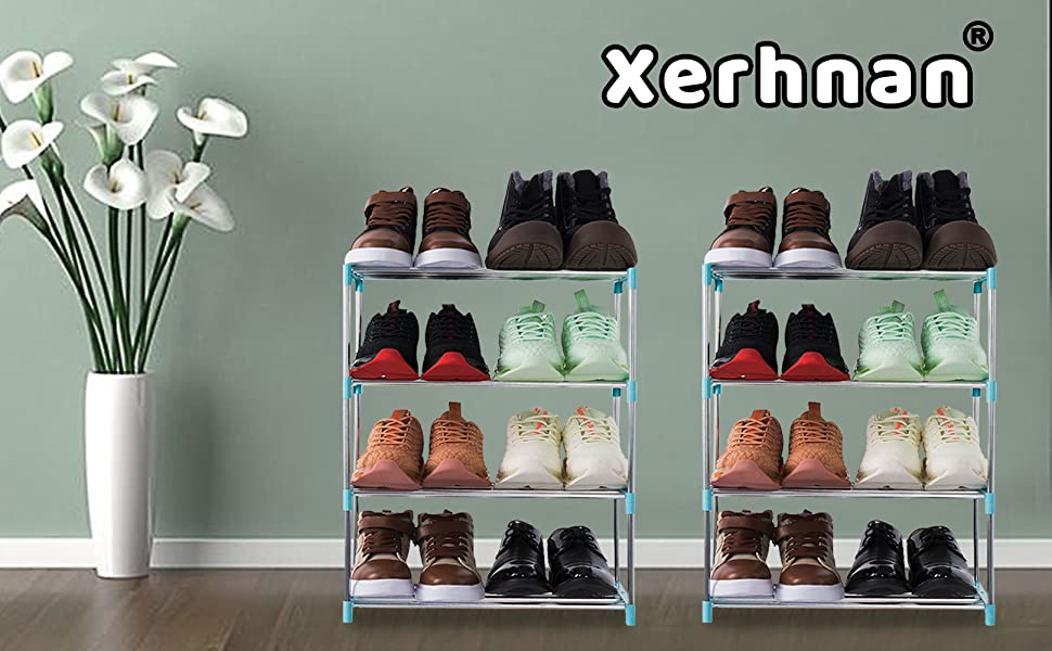 4-Tier Stackable Small Shoe Rack, Lightweight Shoe Shelf Storage Organizer for Entryway, Hallway and Closet 