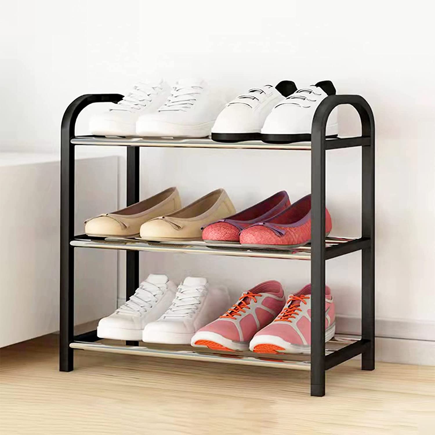 3-Tier Narrow Shoe Rack Storage Stackable Sturdy Metal Standing Vertical Shoe Shelf Organizer for Closet