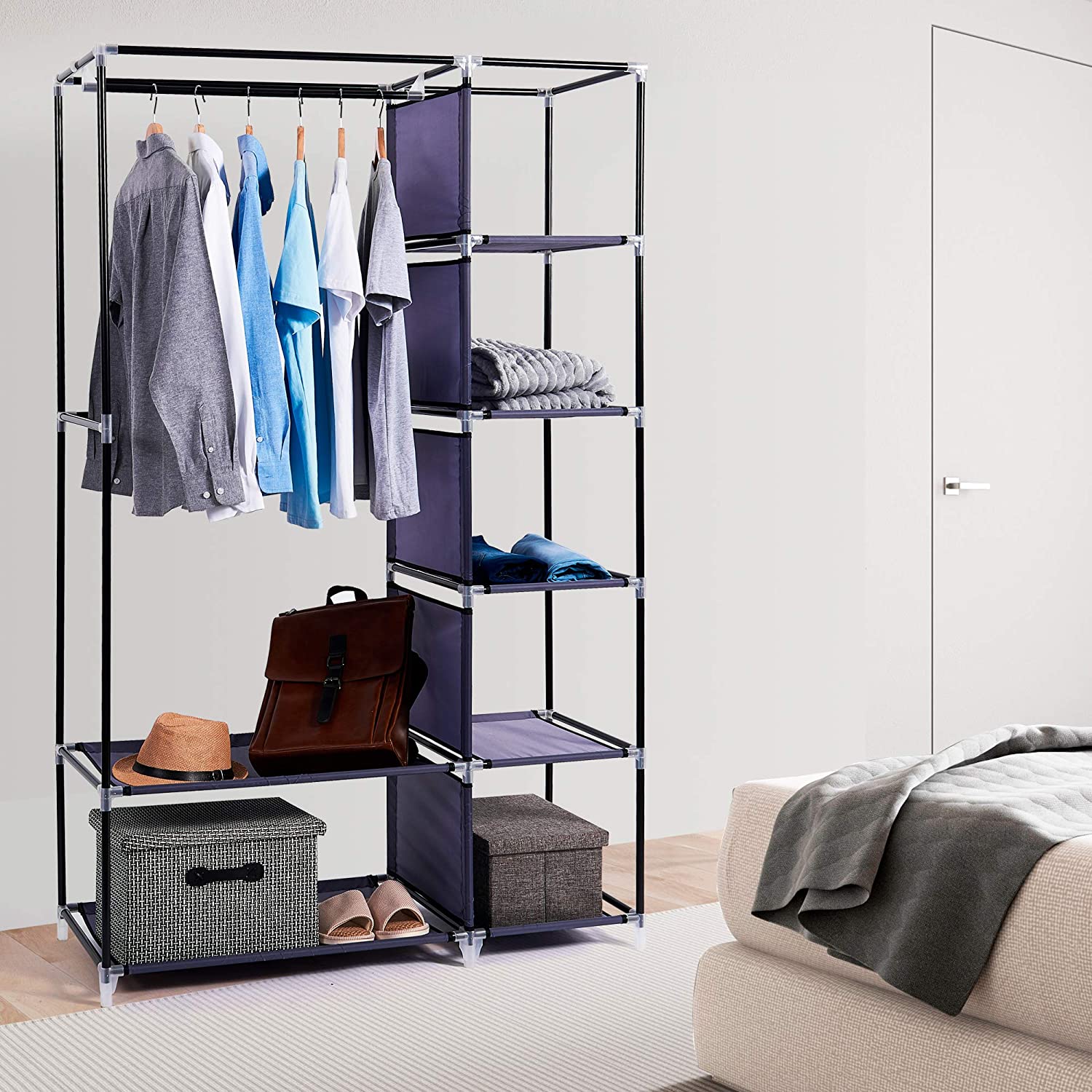 Portable Clothes Closet with 9 Storage Shelves Wardrobe