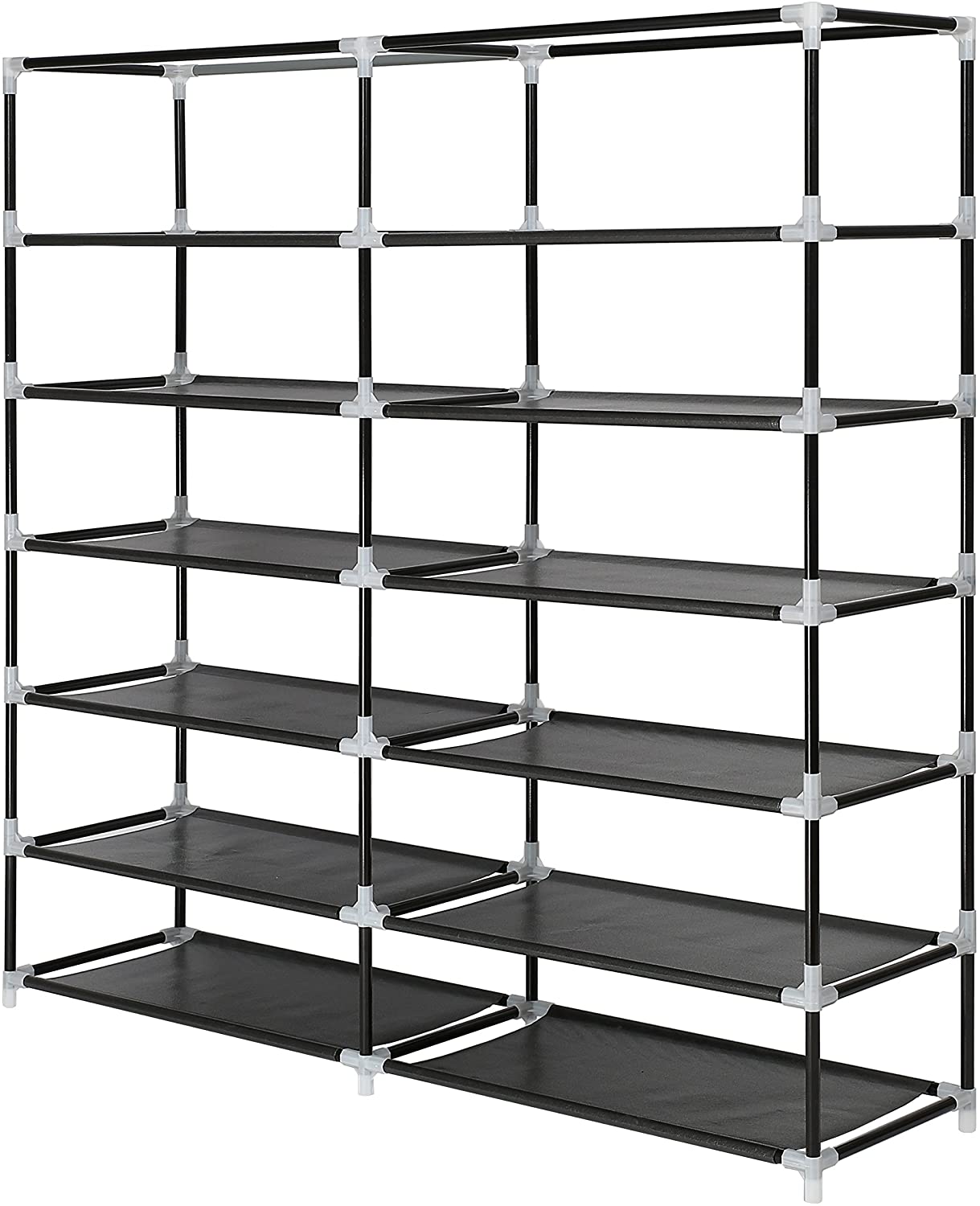 7 Tier Shoe Rack Storage Organizer, 36 Pairs Portable Double Row Shoe Rack Shelf Cabinet Tower for Closet with Nonwoven Fabric Cover, Black 