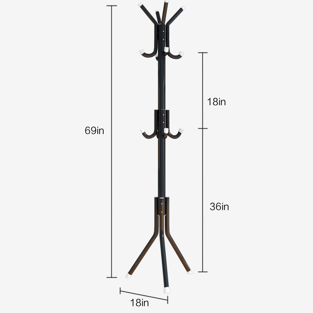 Coat Rack Freestanding Metal Coat Tree Hanger 12 Hooks Hat Rack for Hanging Bags Scarves Clothes Handbag Umbrella Jacket Hall Bedroom 