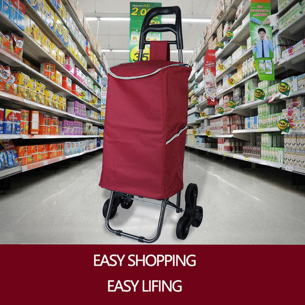 Trolley Red Foldable Shopping Cart for Groceries with Wheels And Removable Bag And Rolling Personal Handtruck Standard