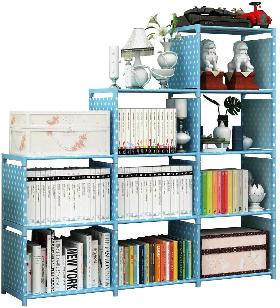 DIY Adjustable 9-Cubes Blue Point Shelf Bookshelf Mini Bookcase for Classroom Cubicle Storage Organizer Shelves Steel Tube Combination