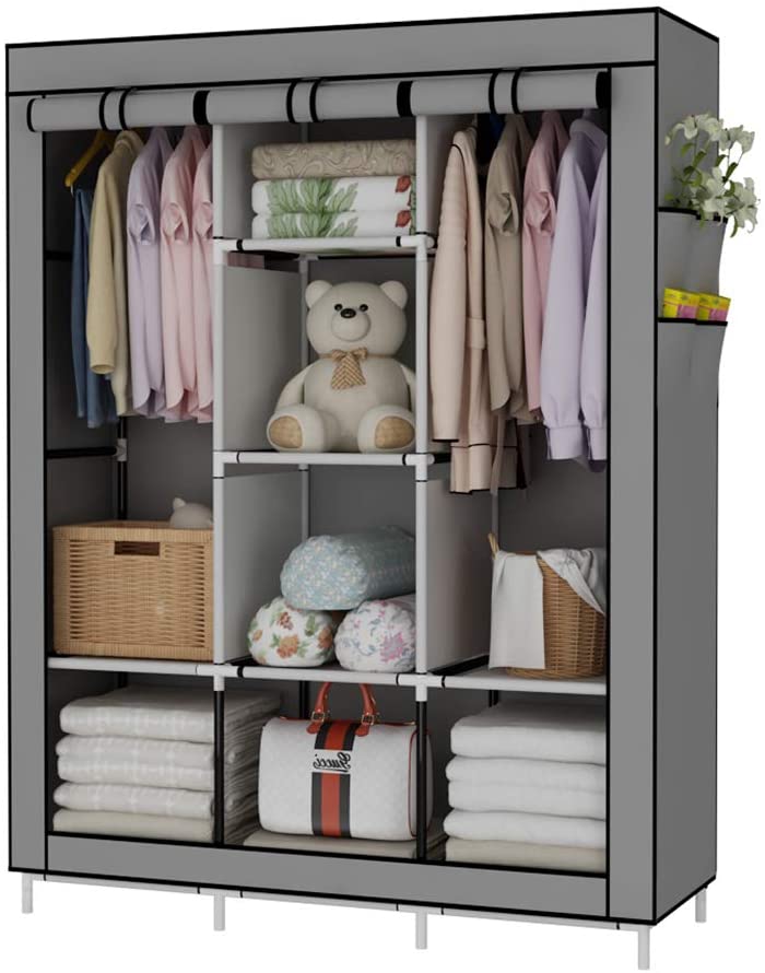Folding fabric portable bedroom wardrobe with metal frame Non woven fabric large size wardrobe