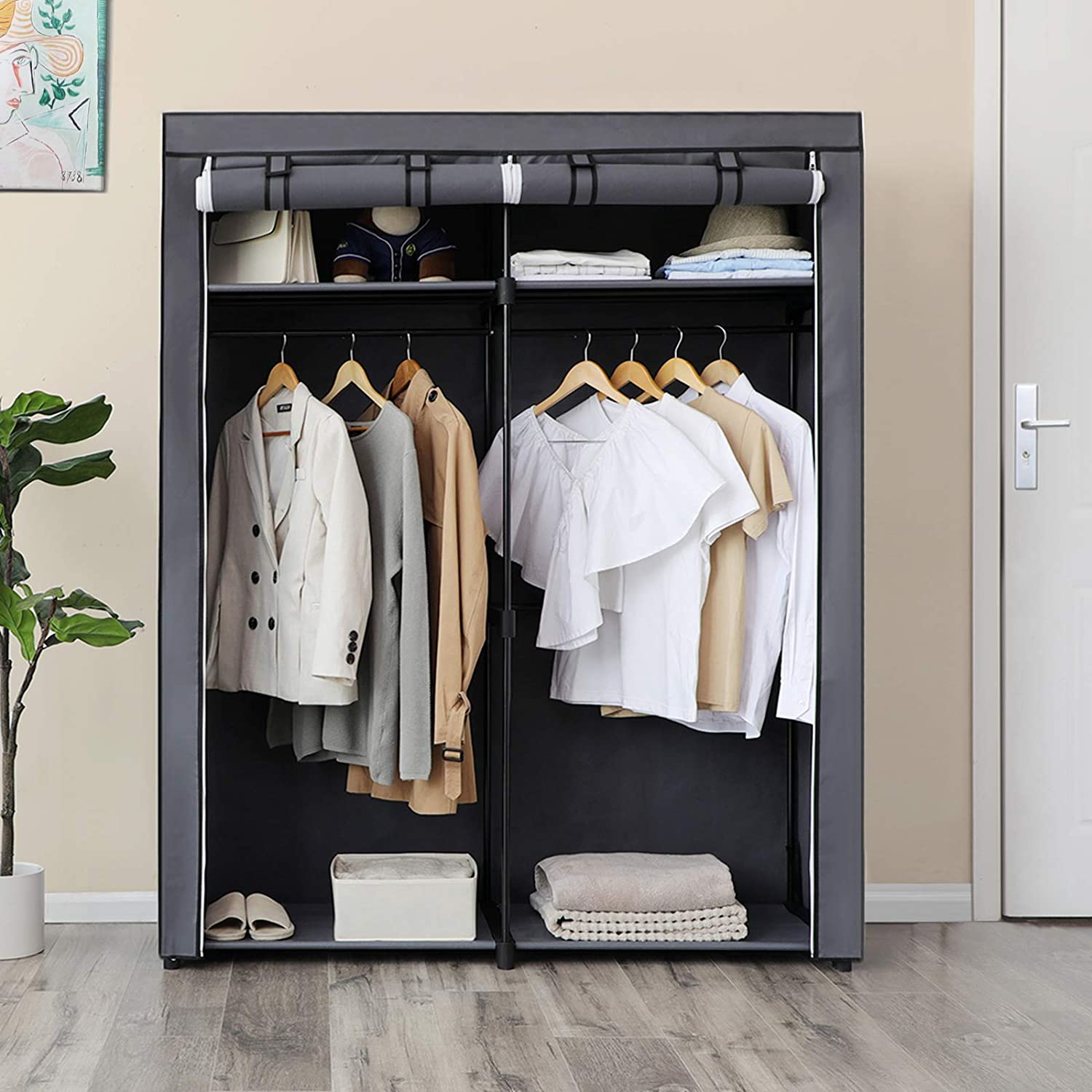 Portable Free-Standing Multi-Purpose Wardrobe with Breathable Non-Woven Fabric Shelves