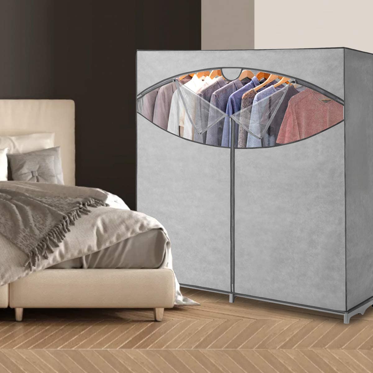 Portable Wardrobe Clothes Storage Organizer Closet with Hanging Rack