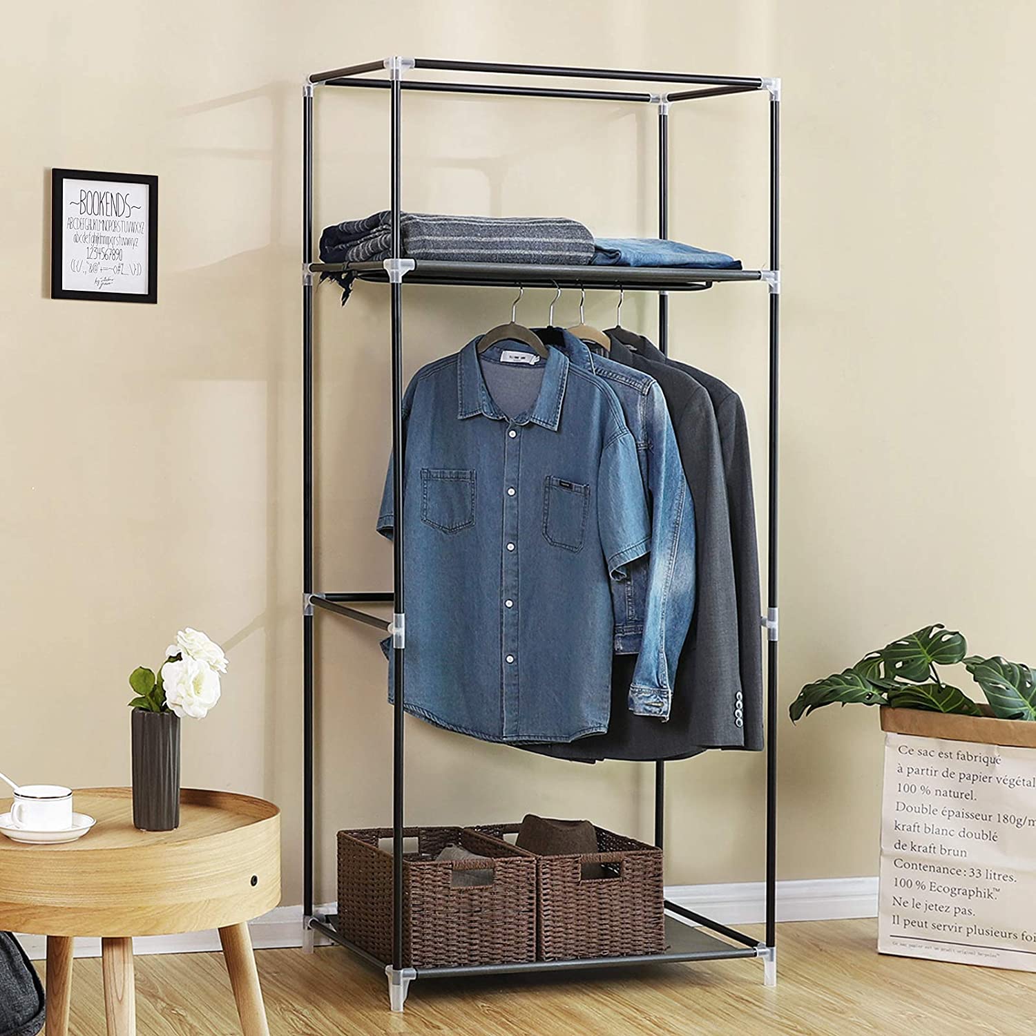 Storage Rack Freestanding Metal Clothing Rack Closet Wardrobe