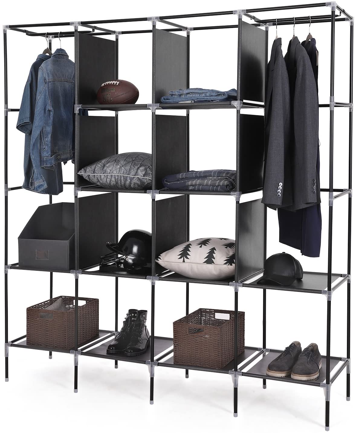 Free Standing Wardrobe Closet with Metal Rack