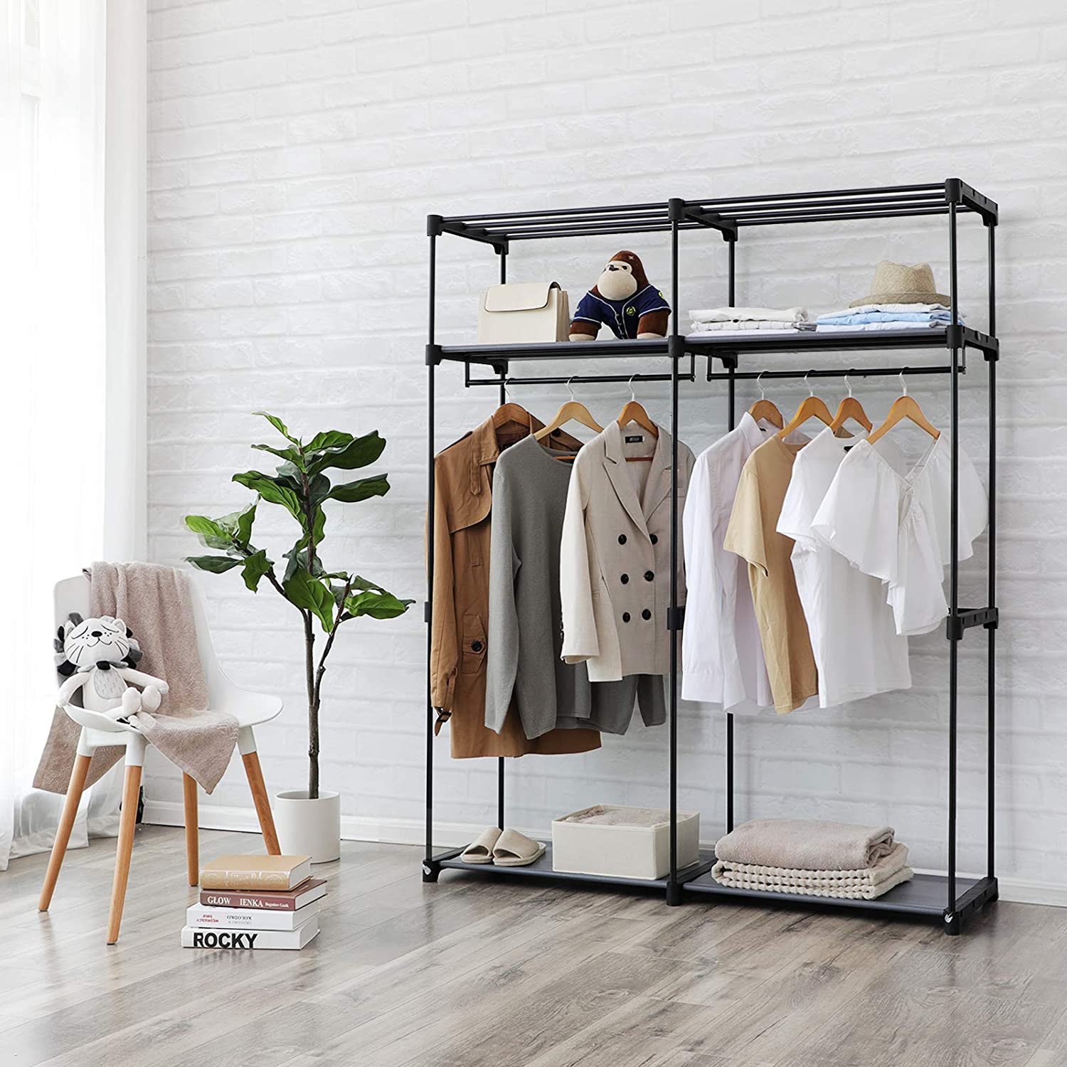 Portable Free-Standing Multi-Purpose Wardrobe with Breathable Non-Woven Fabric Shelves