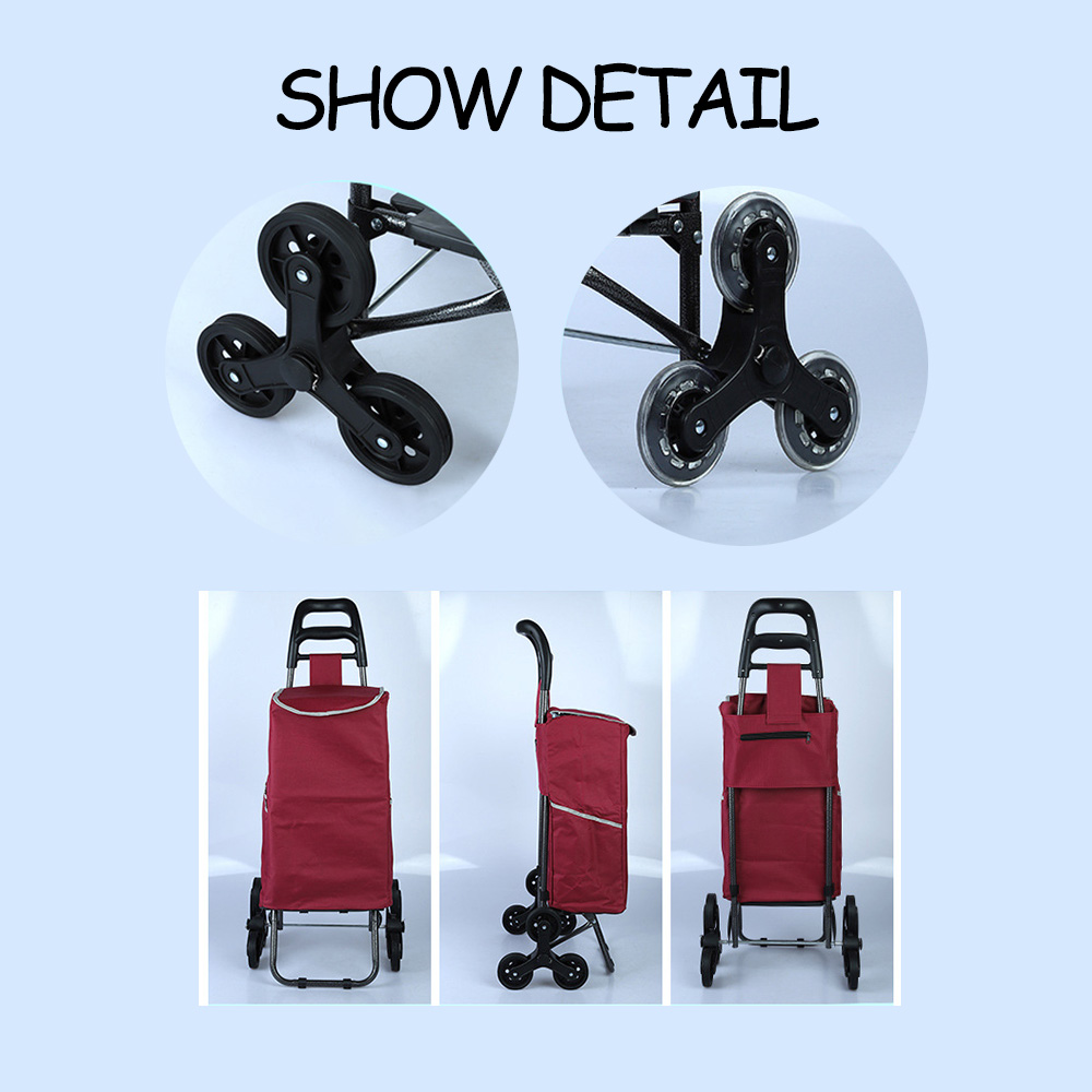 Trolley Red Foldable Shopping Cart for Groceries with Wheels And Removable Bag And Rolling Personal Handtruck Standard