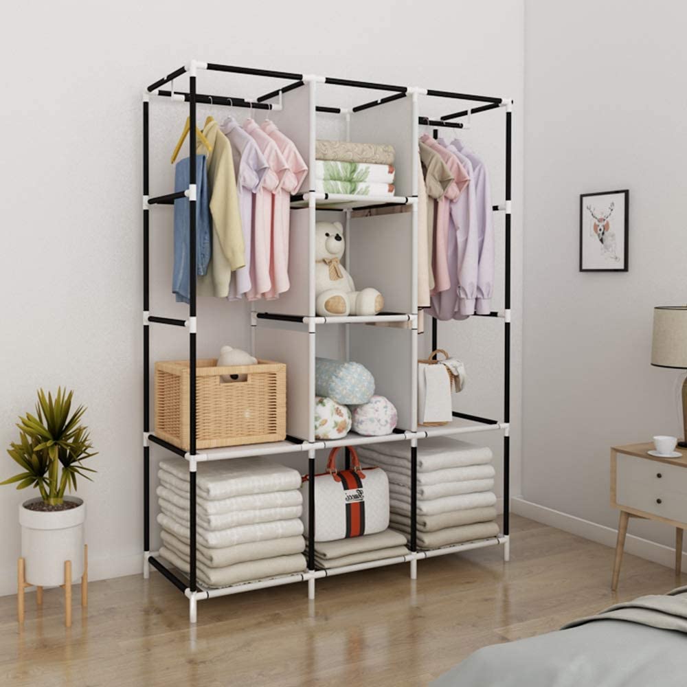 Folding fabric portable bedroom wardrobe with metal frame Non woven fabric large size wardrobe